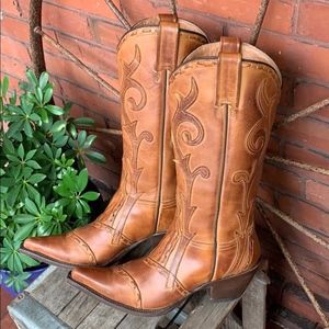 NFR Ready!!!!STETSON Handmade Tooled Heeled Saddle Western Boot